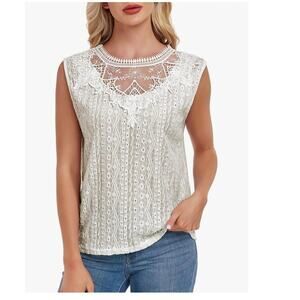 Boutique Lace Tank XL Ivory Boho Sheer Crochet Cottagecore Coquette Prairie
